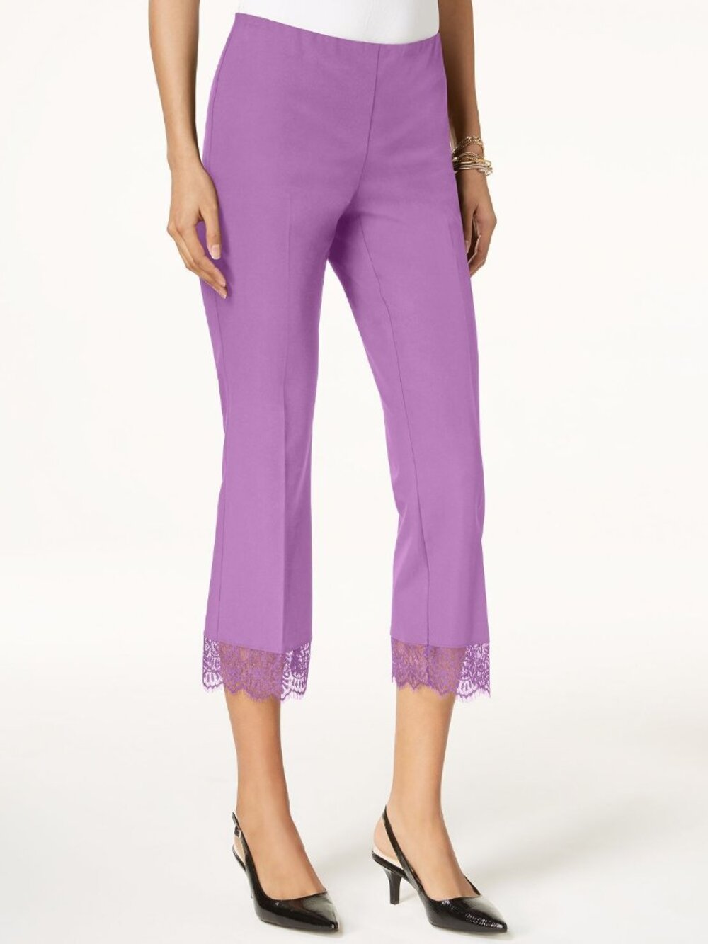 Alfani Womens Petite Lace Hem Pull On Cropped Pants